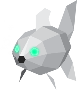 An illustration of a low poly fish with bubbles